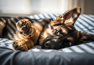 German Shepherd Puppy Waking Up From Nap by Puppy Prints