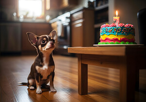 Chihuahua Puppy Discovers Birthday Cake by Puppy Prints