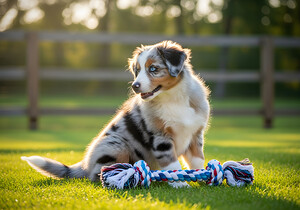 Australian Shepherd Puppy Discovers Big Chew Toy by Puppy Prints