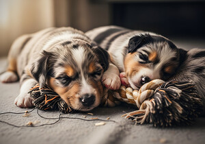 Australian Shepherd Puppy Rests After Playtime by Puppy Prints