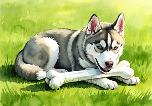 Content Husky Puppy Enjoys Victory With Bone