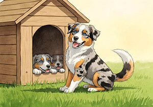 Happy Australian Shepherd Puppy Free From Crowded House by Puppy Prints