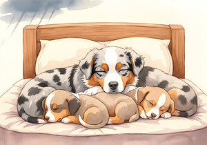 Sleepy Australian Shepherd Puppy Rests After Storm by Puppy Prints