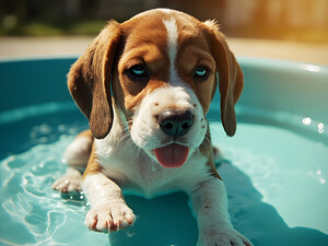 Tired Beagle Puppy Rests In The Kiddie Pool by Puppy Prints