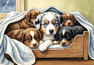 Australian Shepherd Puppy Seeks Comfort During Storm by Puppy Prints