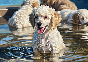 Poodle Puppy Cooling Off In A Pond by Puppy Prints