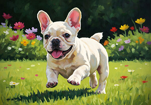 French Bulldog Puppy Running In Sunny Yard by Puppy Prints