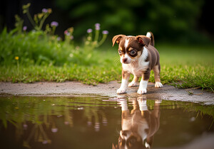 Chihuahua Puppy Discovers Muddy Puddle by Puppy Prints