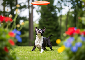Boston Terrier Puppy Ready To Leap For Frisbee by Puppy Prints