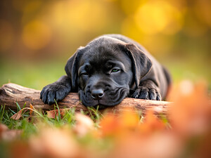 Content Cane Corso Puppy Rests On Stick Pillow by Puppy Prints