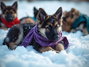 German Shepherd Puppy Rests After Winter Adventure by Puppy Prints