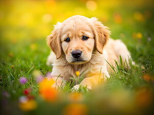 Golden Puppy Discovers The Perfect Stretch Position by Puppy Prints