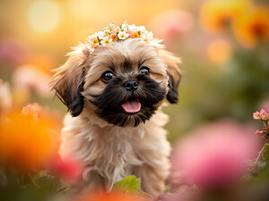 Shih Tzu Puppy Discovers Beautiful Flower Crown by Puppy Prints