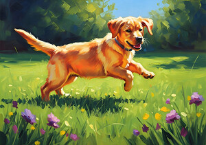 Happy Labrador Puppy Playing In Sunny Garden by Puppy Prints