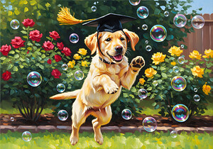 Celebrating Puppy Graduate Jumps For Joy by Puppy Prints