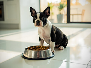Boston Terrier Puppy Discovers Dinner Time