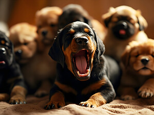 Rottweiler Puppys Big Yawn With Friends by Puppy Prints
