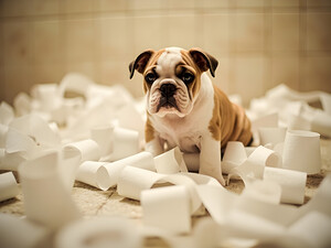 Bulldog Puppys Toilet Paper Trouble Begins by Puppy Prints
