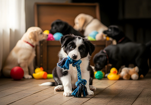 Border Collie Puppy Enjoys Playing With New Rope Toy by Puppy Prints