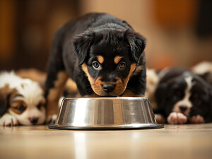 Rottweiler Puppy Spots The Water Bowl by Puppy Prints