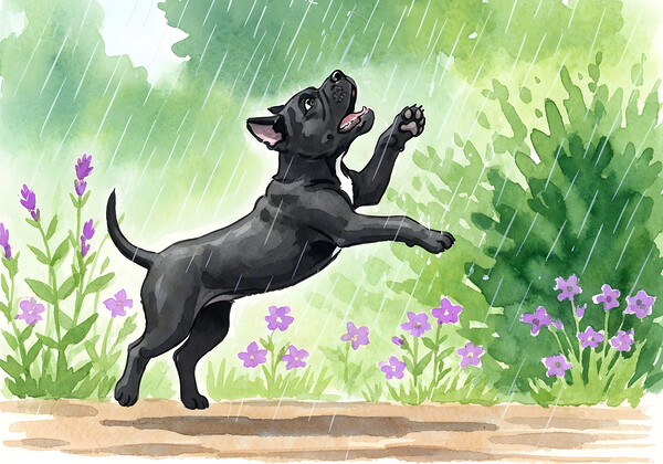 Cane Corso Puppy Discovers Rain In The Garden Print