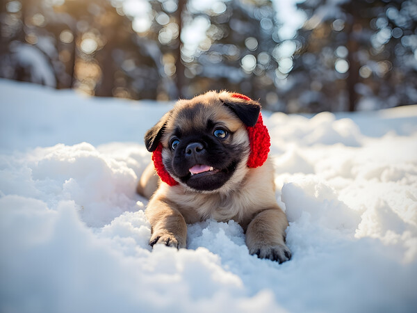 Content Pug Puppy Resting After Snow Day Adventure Print