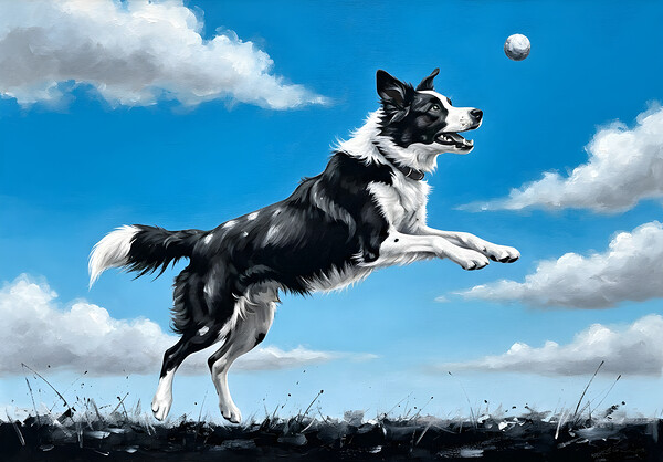 Successful Border Collie Puppy With Tennis Ball Print
