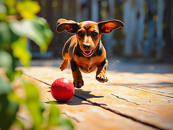 Dachshund Puppys Morning Garden Bounce Print