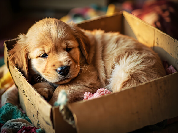 Golden Retriever Puppy Ready To Leave Box Fort Print