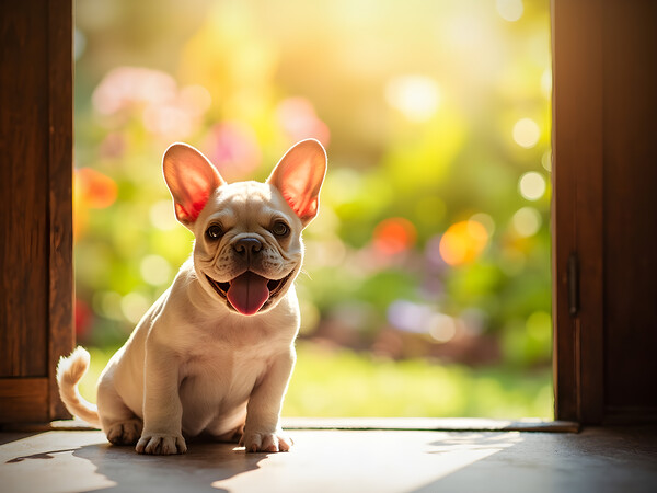 French Bulldog Puppy Celebrates Garden Door Success Print