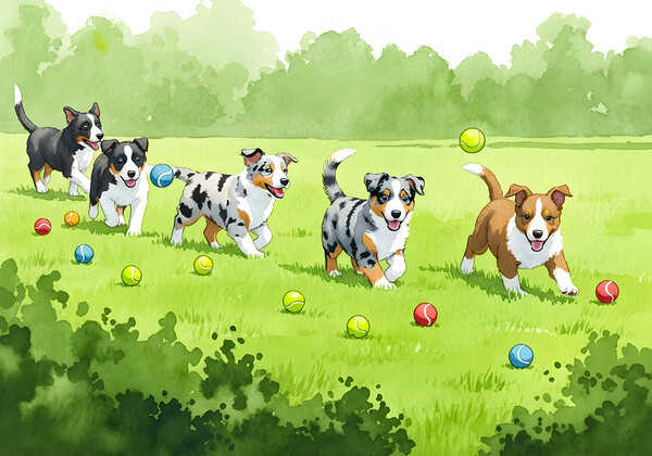 Australian Shepherd Puppy Spots Tennis Ball Print