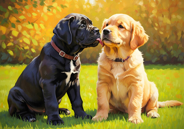 Cane Corso Puppy Meets New Friend In Garden Print