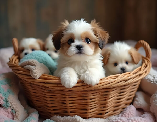Shih Tzu Puppy Discovers Cozy Laundry Basket Adventure Print