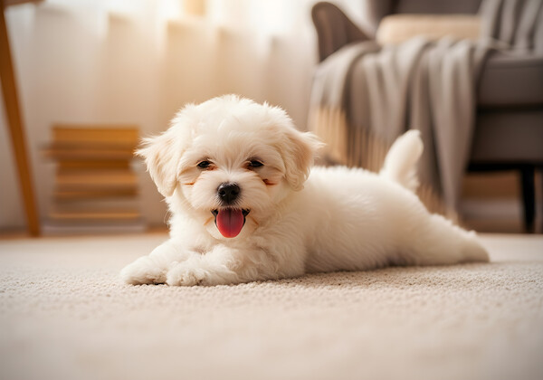 Tired Bichon Frise Puppy Rests After Zoomies Fun Print