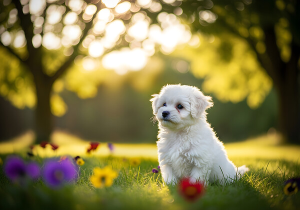 Bichon Frise Puppy Exploring The Garden Alone Print