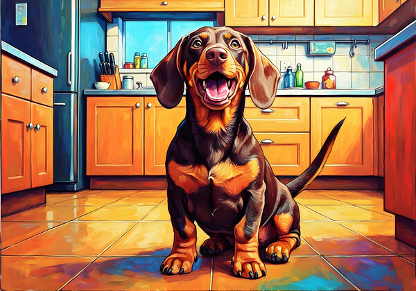 Happy Dachshund Puppy After Getting Delicious Treat Print