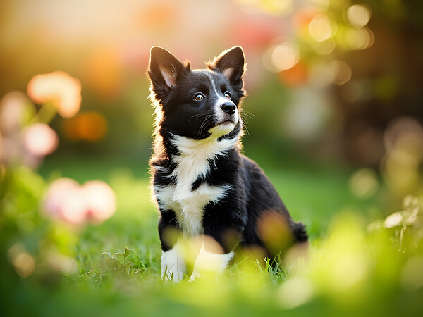 Border Collie Puppy Waiting In The Garden Print