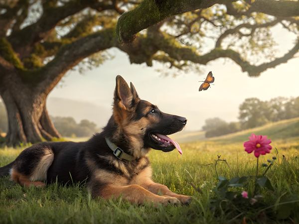 German Shepherd Puppy Resting Watches Butterfly Print