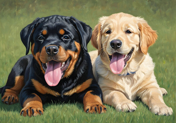 Exhausted Rottweiler Puppy Rests After Fun Playtime Print