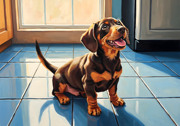 Dachshund Puppy Waiting For Special Treat Print