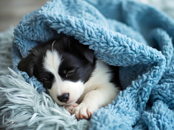 Border Collie Puppy Dreams Under Soft Blanket Print