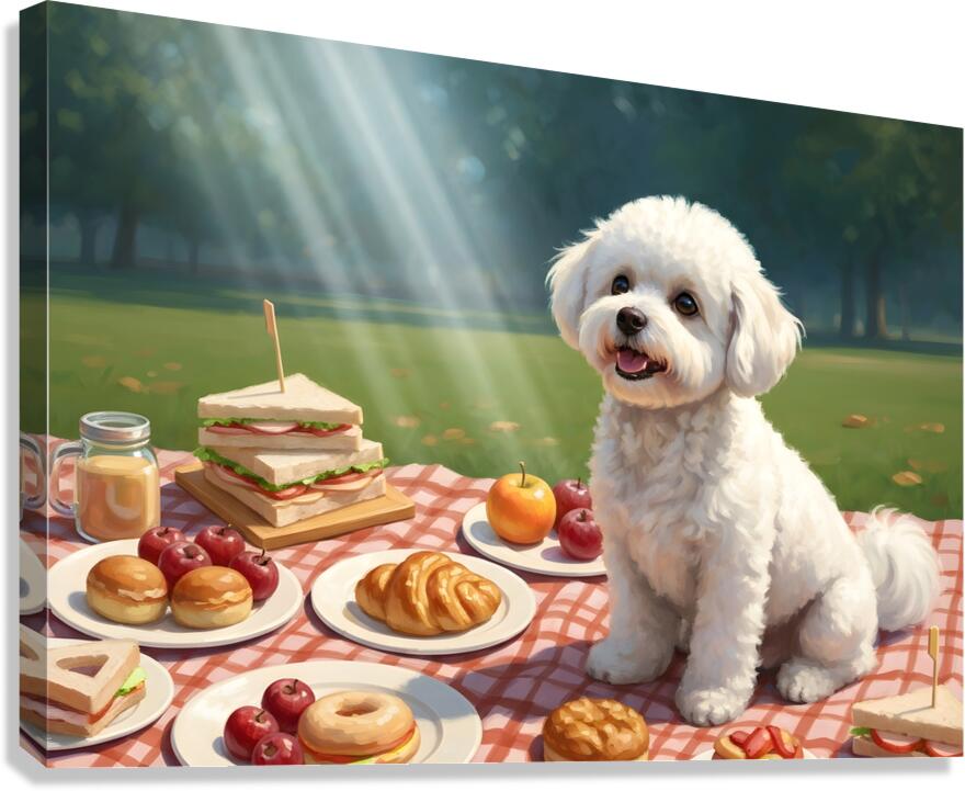Patient Bichon Frise Waits For Picnic Treats Canvas Print