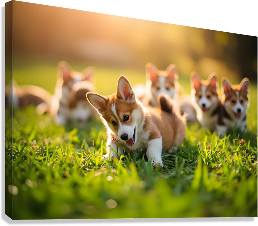 Pembroke Welsh Corgi Puppy Ready To Play With Siblings Canvas Print