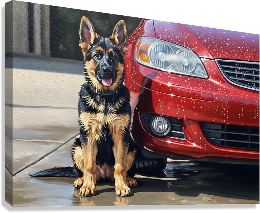 Clean German Shepherd Puppy After Successful Car Wash Canvas Print