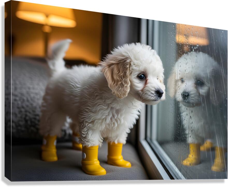 Poodle Puppy Discovers Rainy Day Adventure Canvas Print
