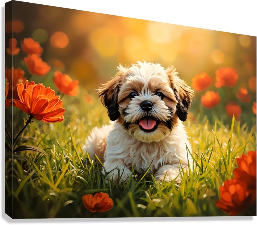Happy Shih Tzu Puppy Rests After First Adventure Canvas Print