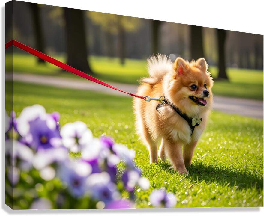 Pomeranian Puppy Masters Leash Walking Happily Canvas Print