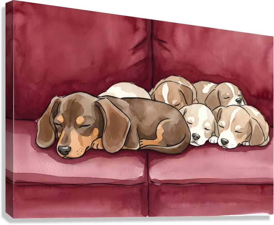 Dachshund Puppy Naps With New Friends Canvas Print