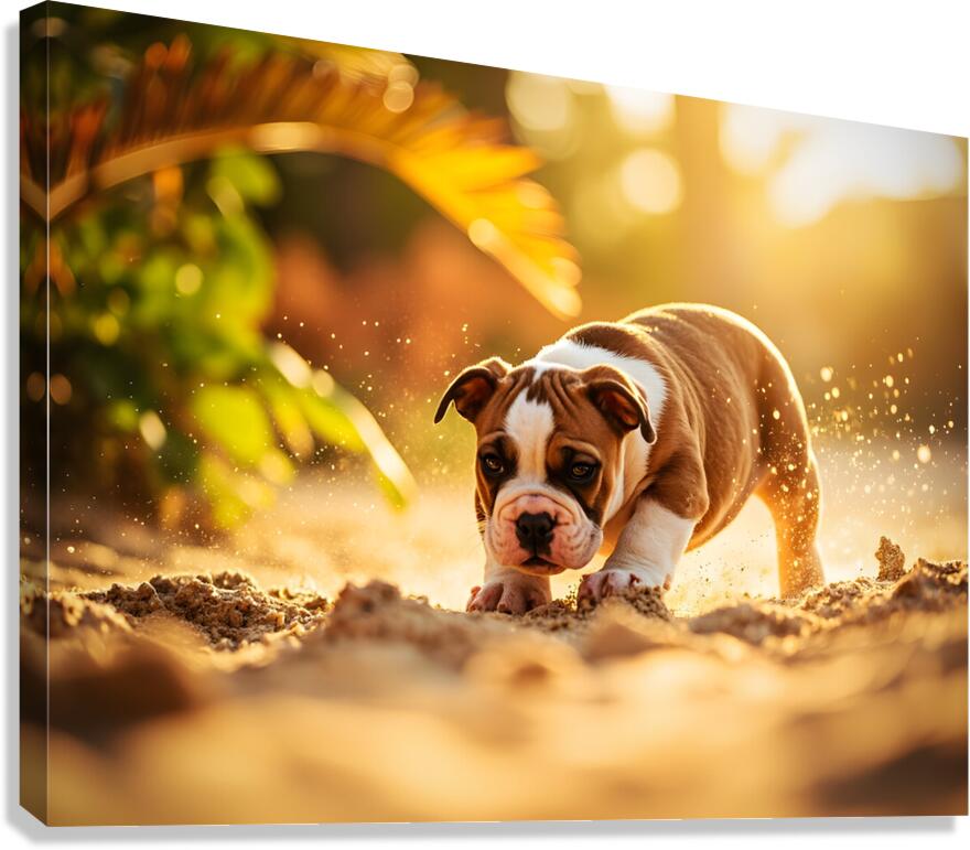 Bulldog Puppy Discovers Sandy Adventure Canvas Print