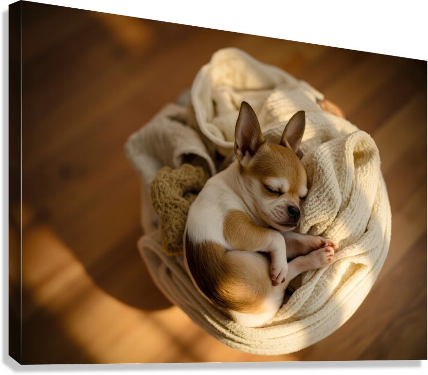Chihuahua Puppy Naps On Laundry Pile Canvas Print